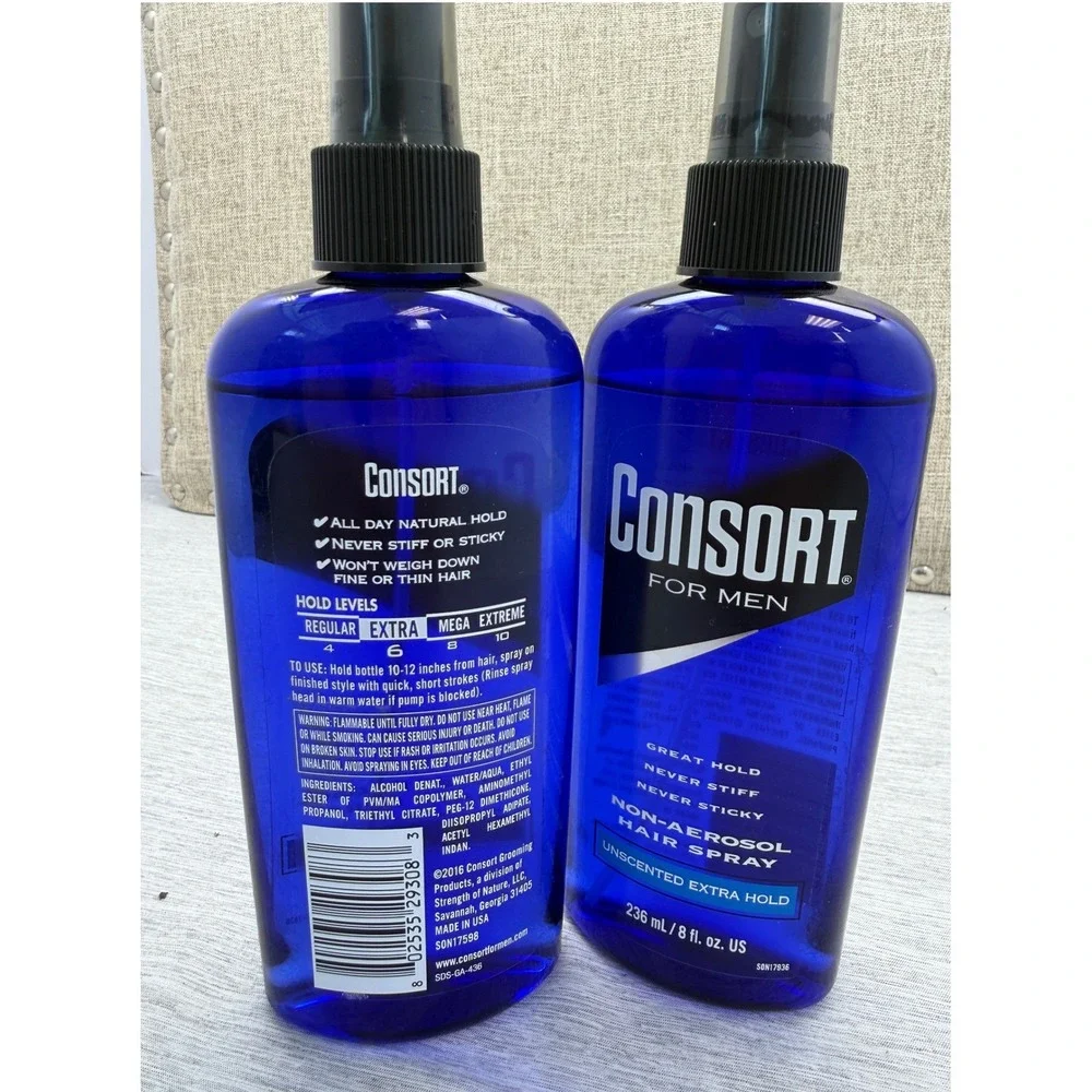 2 Pack Consort For Men‎ Non-Aerosol Hair Spray Unscented Extra Hold 8oz Bottles